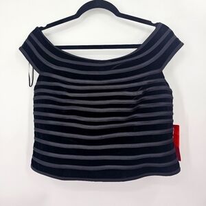 JS Collections Black Velvet Striped Crop‎ Top Sleeveless Scoop Neck Size 14 NWT